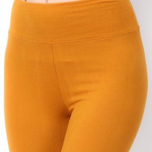 Solid Color Yoga Waist Leggings - Mustard Yellow